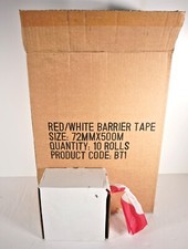 Red & White Barrier Warning Tape 72mm x 500Metre New & Boxed