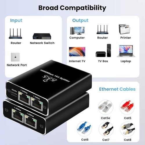 Ethernet Switch 1 to 3 1000Mbps RJ45 LAN Internet Splitter for Computer Router - Afbeelding 6 van 9