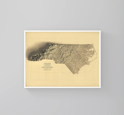 North Carolina Relief Map, North Carolina Vintage Map - 2D Flat Print - Picture 3 of 7