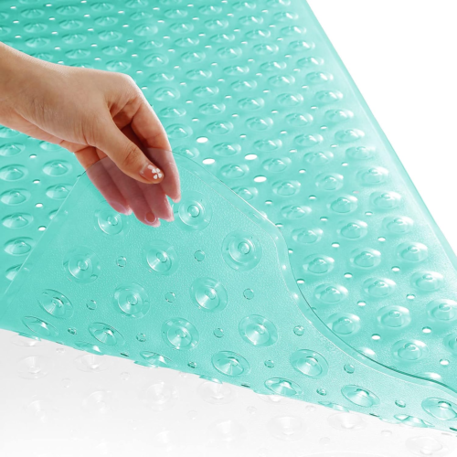 Non-Slip Shower Mat 40 X 16 with Suction Cups and Drain Holes, Clear Green
