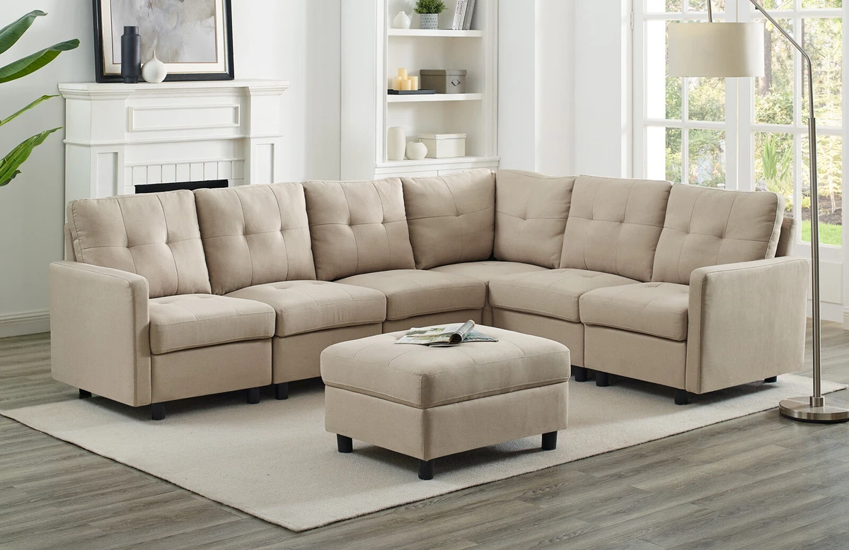 Sectional Reversible Modular Sleeper Sofa Chaise Set with