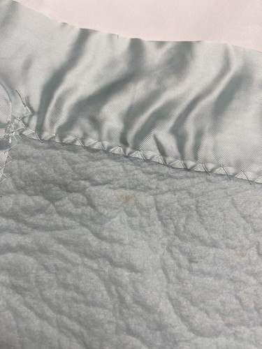 Vtg Light Blue Thermal Baby Blanket Satin Edging Large 41X57 - Picture 9 of 9