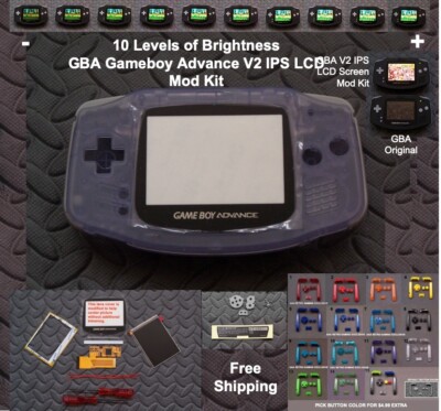 10 Level Brightness GBA V2 IPS LCD Mod Kit w/glass lens-Glacier