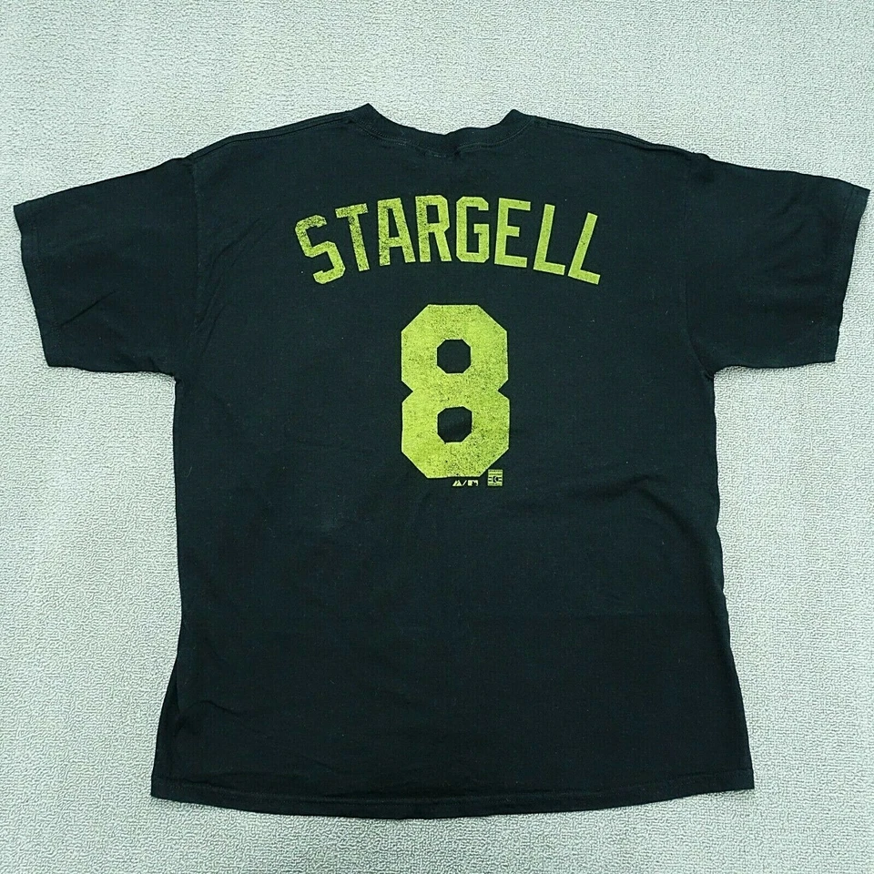 Majestic Graphic T-Shirt Men Size XL Black Yellow Pittsburgh Pirates  Stargell 8 - Image 2 of 4