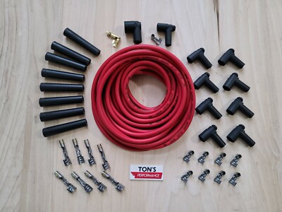 Universal MSD Super Conductor 8.5mm Red Spark Plug Wire HEI kit v8 Bk Straight