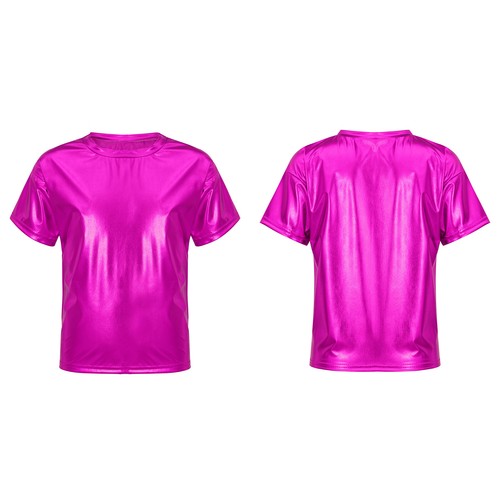 Kids Girl Sequin Crop Top Short Sleeve Shirt Dance Athletic Shirt Performance - Picture 42 of 85