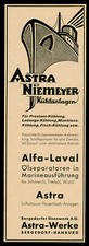 Werbung Reklame 1937 Astra-Werke Niemeyer Bergedorf hamburg Kühlanlagen