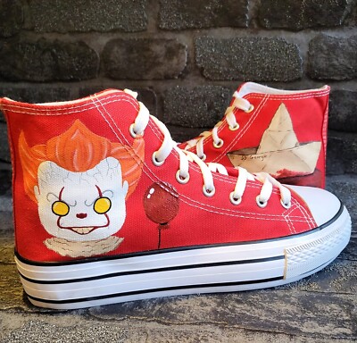 IT shoes, Pennywise shoes, Red hightops, Red canvas shoes, painted shoes  UK