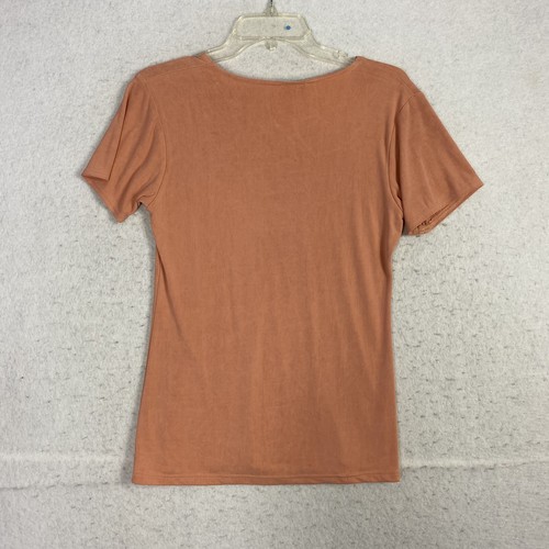 VTG 90's Womens T-Shirt Blouse S/S Coral Light Orange USA L Wear Inc Acetate - Picture 3 of 8