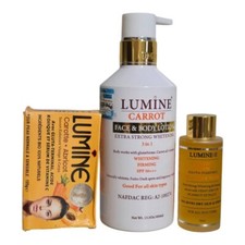 Lumine Carrot Brightening Firming Hydrating Serum, Lotion, Carrot Apricot Soap