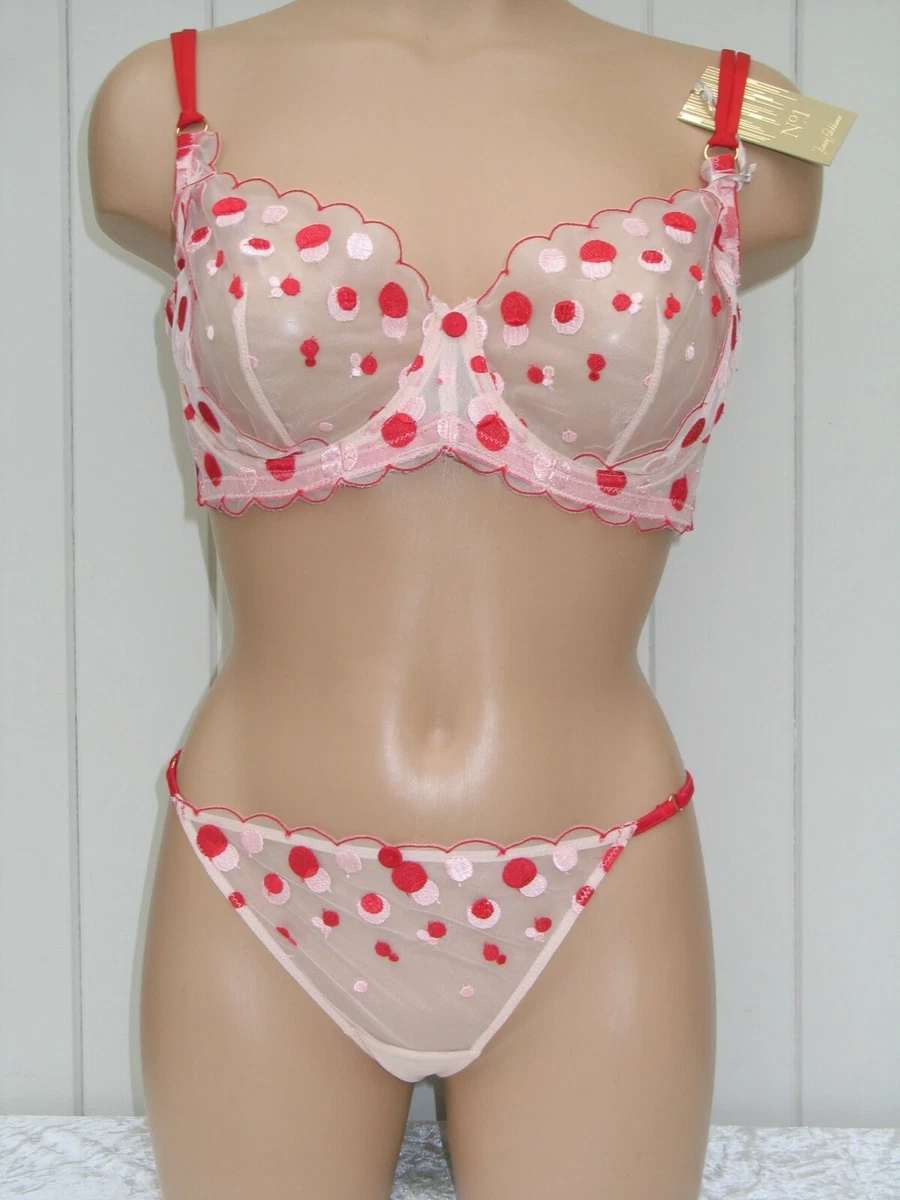 38B BRA SIZE 12 THONG SET RED SPOT PINK MESH JENNY PACKHAM NON