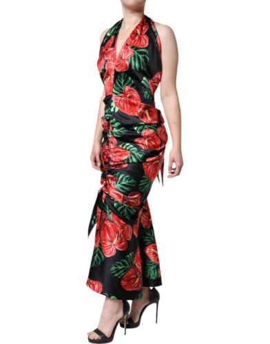 Dolce & Gabbana Black Tropical Floral Sheath Maxi Women's Dress Authentic - Picture 2 of 5