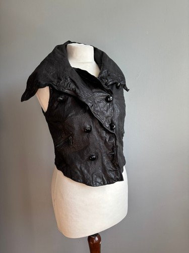 KAREN MILLEN Steampunk Leather Gilet waistcoat 4 6 8 XS biker dom military goth - Picture 13 of 23