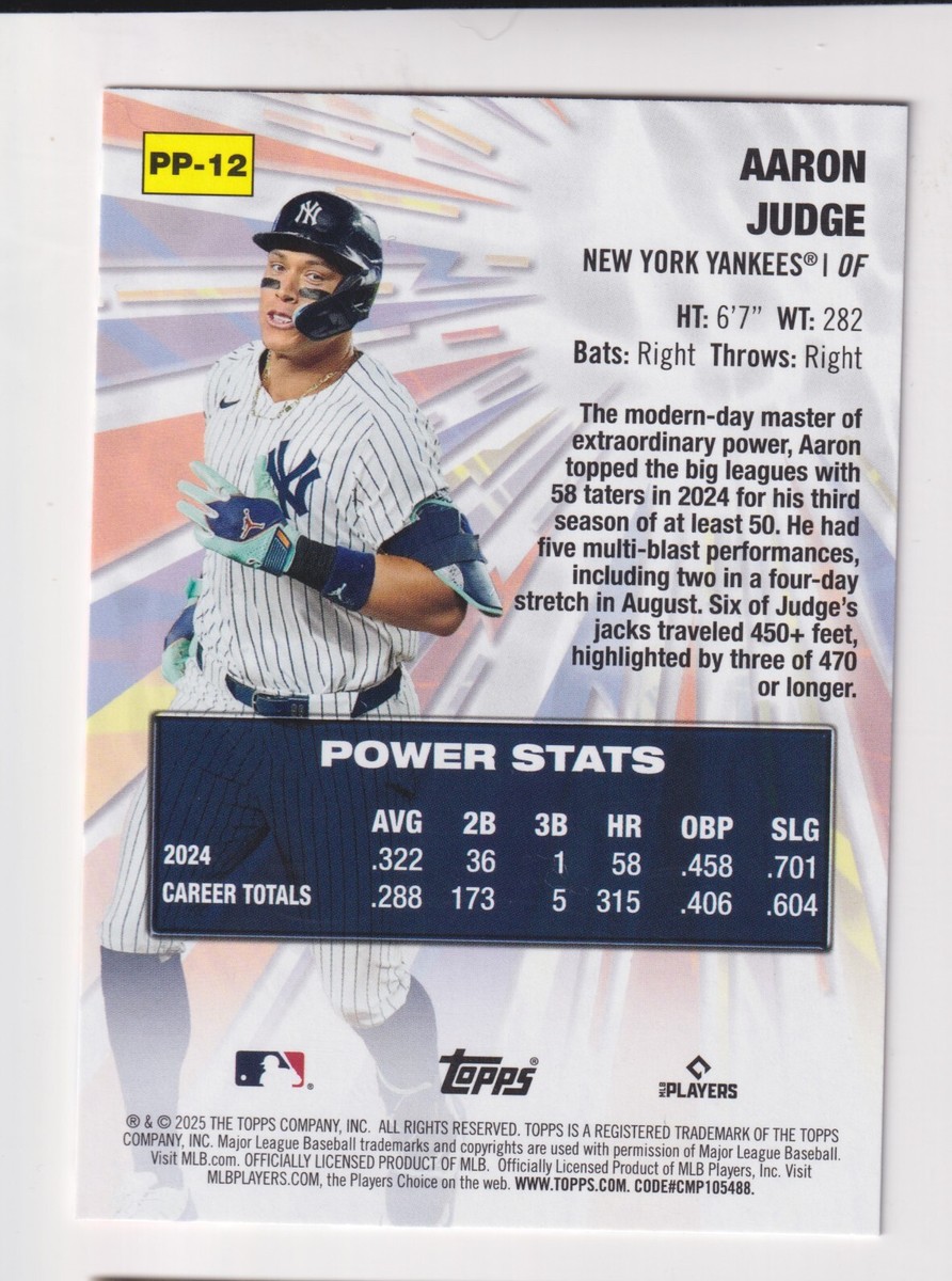 2025 Topps POWER PLAYERS #PP-12 AARON JUDGE New York Yankees QTY