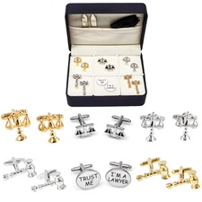 Lawyer Judge Gavel Scales of Justice 6 Different Pairs Cufflinks Fancy Gift Box