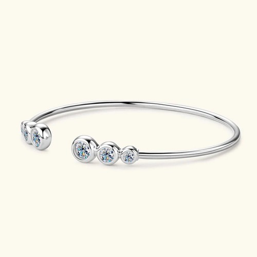 1.8cttw D VVS1 Moissanite Open Bangle Women Bracelet Cuff 18K White Gold Plated - Picture 9 of 12