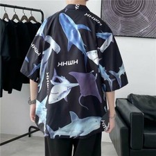 Men Hawaii Shirts Summer Beach Blouse Casual Loose Lapel Half Sleeve Tops Thin