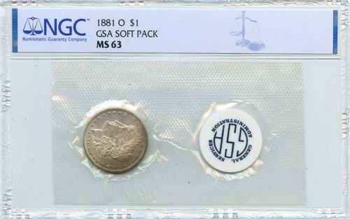 1881-O Morgan Dollar GSA Reverse Toning SOFT PACK S$1 NGC MS63