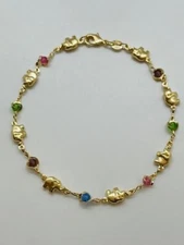 14K GOLD PLATED ANKLET 10" WITH ELEPHANTS AND  MULTICOLOR CRYSTAL SA9