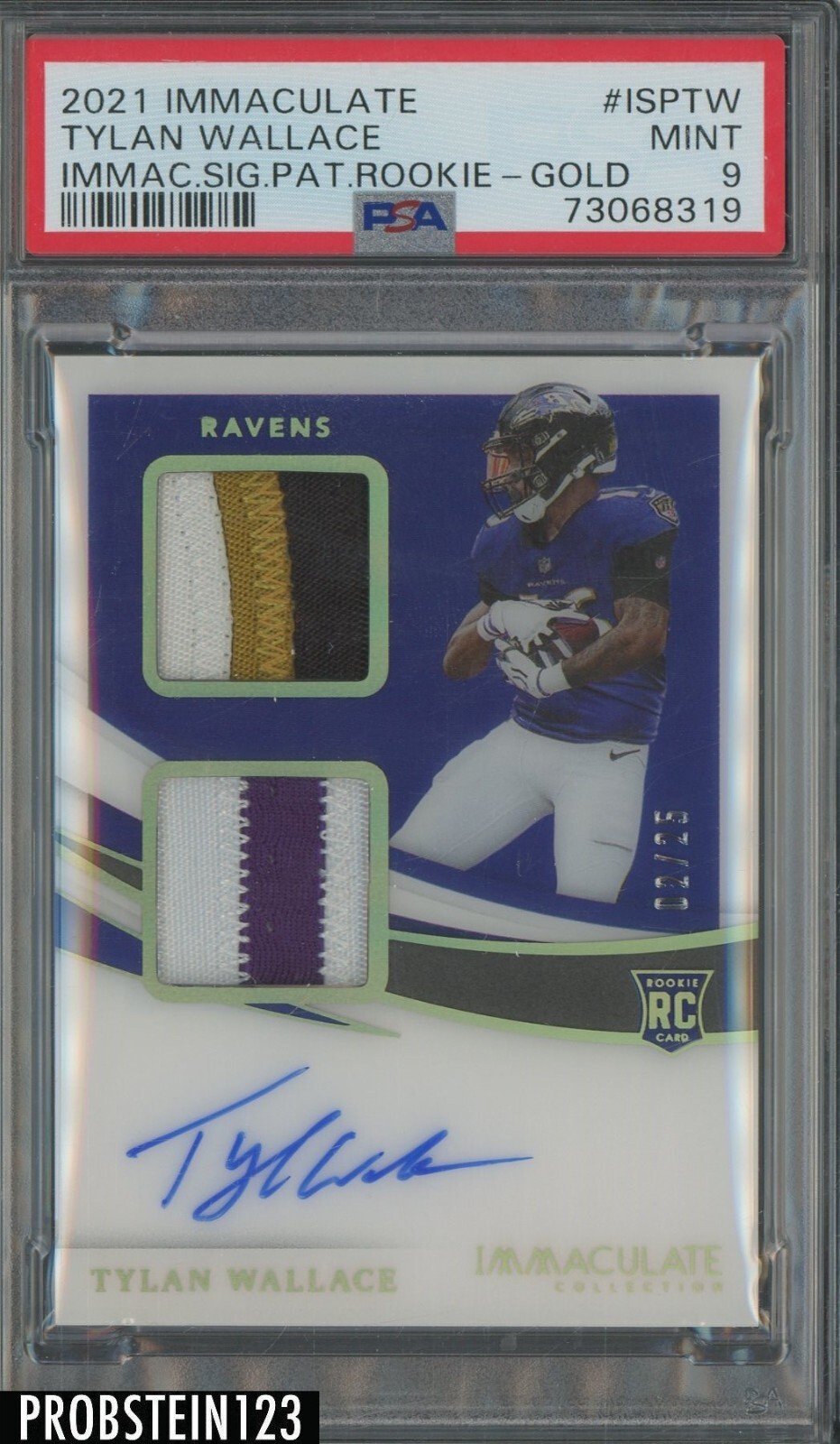Tylan Wallace Panini Immaculate Collection Immaculate Signature Patches Rookie #ISPTW Gold