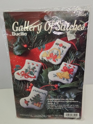 Vtg Bucilla Gallery of Stitches Christmas Ornament Kit Counted Cross Stitch 1995