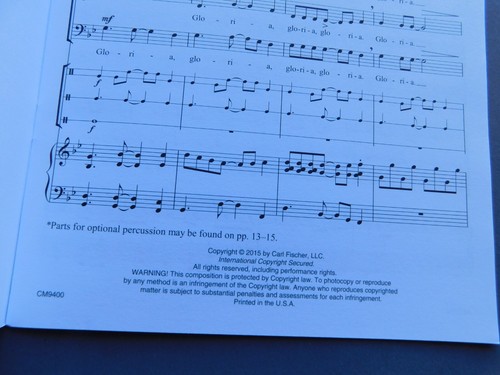 Gloria Jubilate - 2015 sheet music - 3 pt Chorus & Piano & Percussion - C Wilson - 第 3/5 張圖片