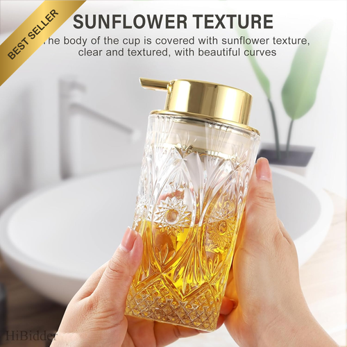 Glass Soap Dispenser Gold Pump Bathroom Kitchen Decor Clear - Picture 3 of 12
