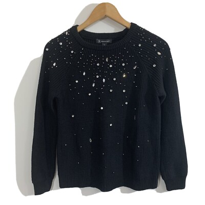 INC Womens Chunky Knit Sparkly Beaded Sweater Sz M Black - Main Image