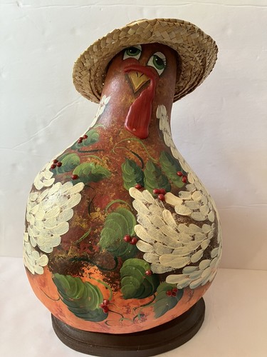 Vintage handbemalter Kürbis Erntedank Truthahn Dekor Cottagecore Bauernhaus EUC - Bild 2 von 8