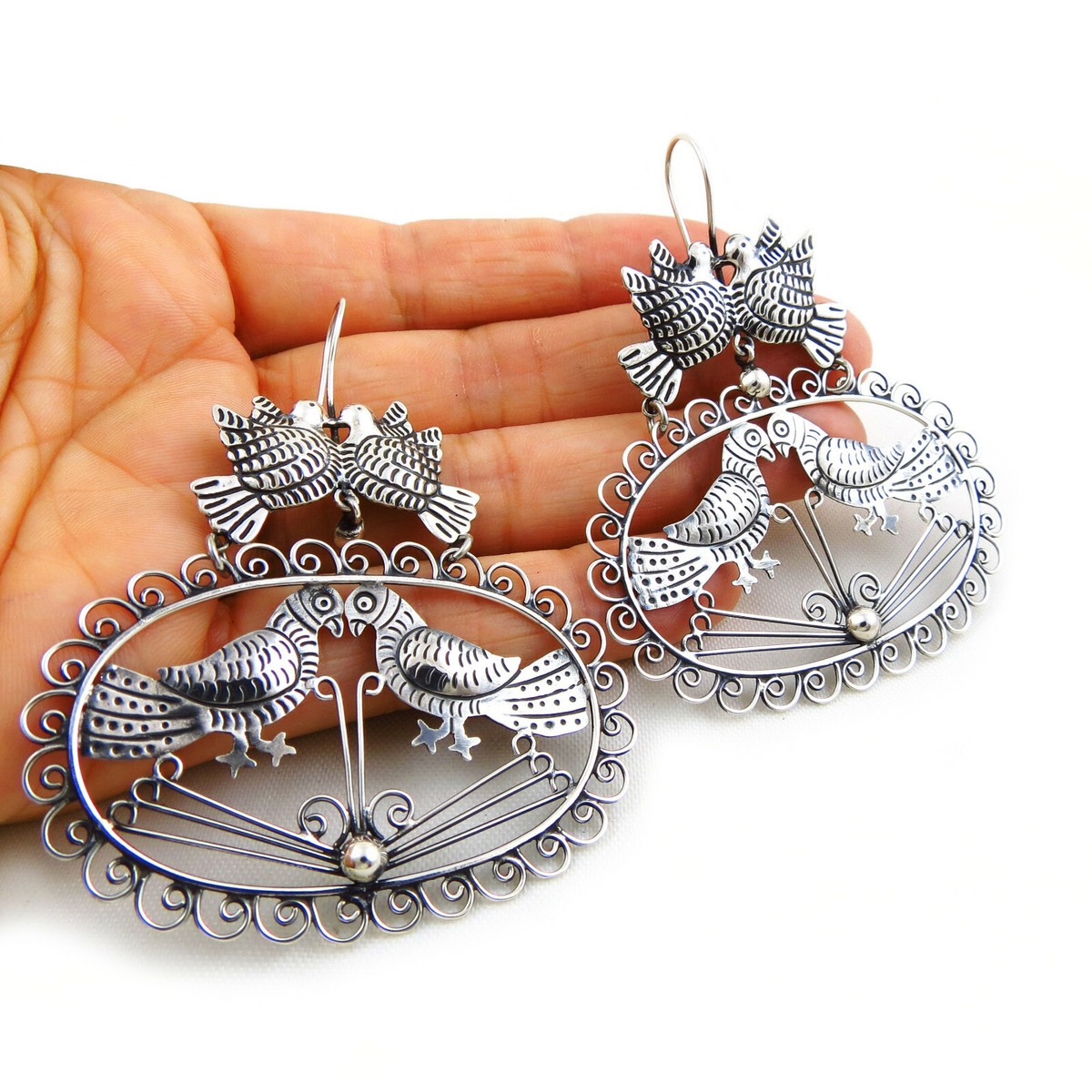 Large Maria Belen Taxco 925 Sterling Silver Designer Lovebirds