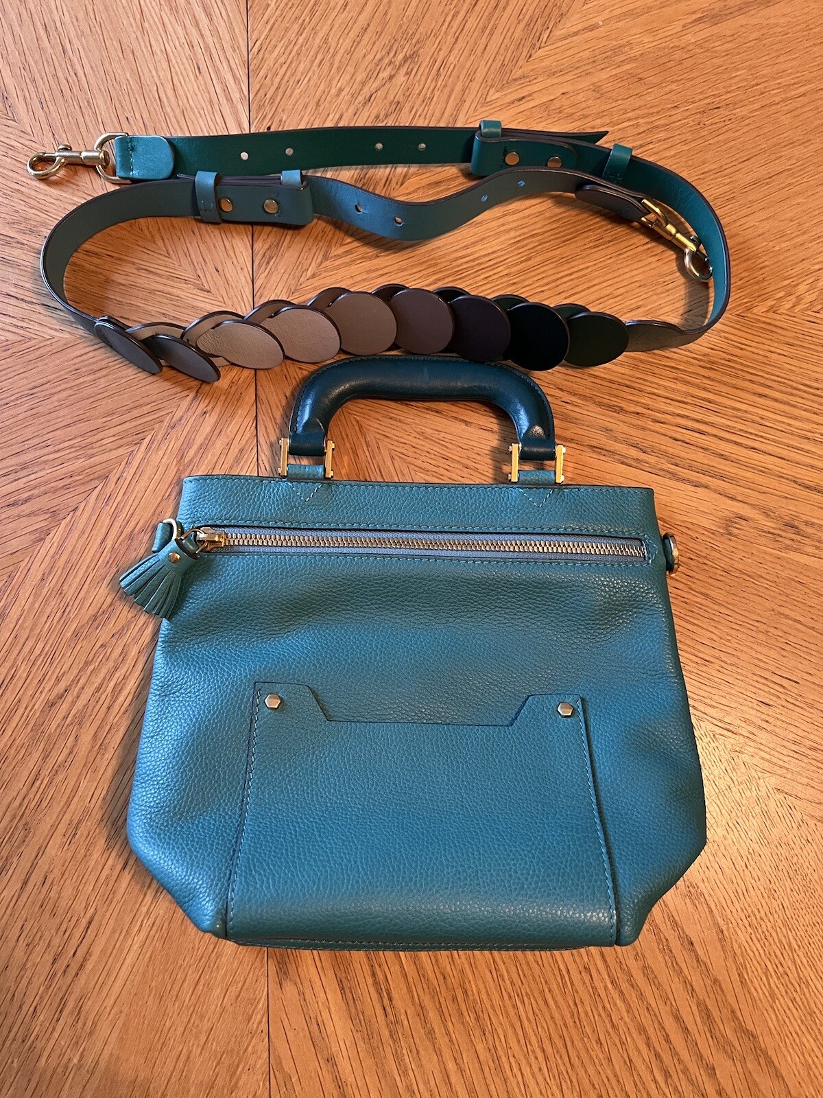 ANYA HINDMARCH Orsett Turquoise Leather Top Handle Mini Shoulder Bag eBay