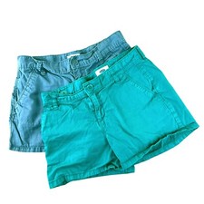 Old Navy Girls Shorts TWO PAIR Grey  Green Size 12 -See close up pics for color