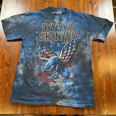 Liquid Blue Lynyrd Skynyrd T-Shirt L Tie Dye Red White Blue Eagle USA July 4th