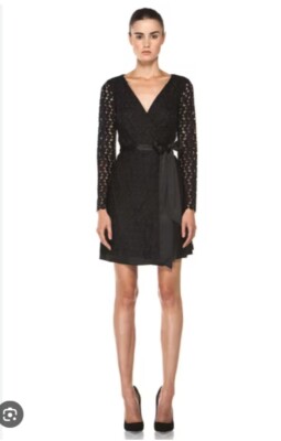 Diane Von Furstenberg DVF Derbette Black Lace Wrap Dress - Size 2 | eBay