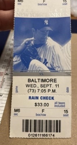 NY YANKEES 9/11/02 Full Unused Ticket 9/11 anniversary memorial unveiling - 第 2/3 張圖片