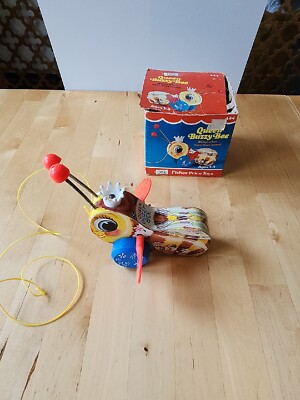 Vintage Fisher Price Queen Buzzy Bee Wooden Pull Toy 1960's 444 Made In USA