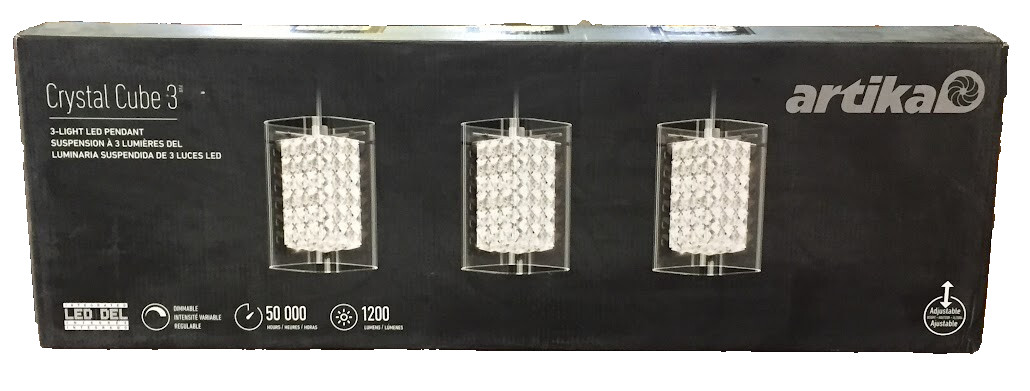 Crystal Cube 13-Watt 3 Light Chrome Modern Integrated LED Pendant Light Fixture