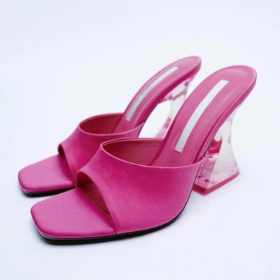 Womens Block Clear Heel Slip on Slippers Summer Square Open Toe Shoes Sandals