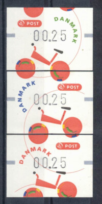 Denmark ATM Frama MI#8/9/10  Bicycle Computer vended postage MNH