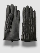 UGG Men's Black Quilted Logo Calf Leather Cashmere Lined Gloves Size S