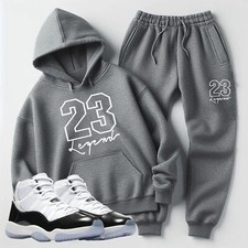 Grey Tracksuit Hoodie Joggers 2pc Set 23 Legend Sweatsuit To Match Air Jordan 11