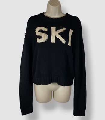 Kule Women's Black The Ski Embroidered Slogan Sweater Size S-M