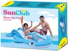 New SUN CLUB Whale PLAY POOL Inflatable w/ Slide + Water Sprayer + Ring Toss NIB