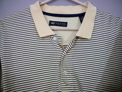 Wedge Golf and Beyond Polo Shirt Men's XL Yellow Striped Cotton Short Sleeves