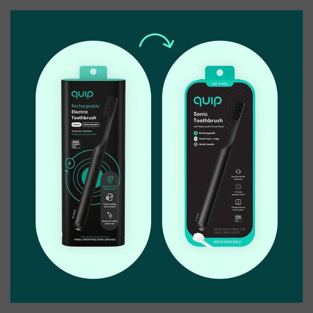металлическая электрическая зубная щетка quip Smart Recharge - Черный