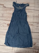 Old Navy Mini Dress Women's Small Blue Chambray Sleeveless Ruffle Neck Hem 