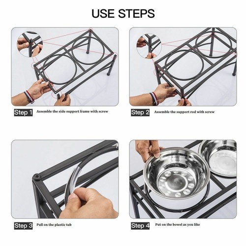 Elevated Raised Double Bowl Pet Feeder Stainless Steel Food Water Stand Holder - Picture 6 of 22