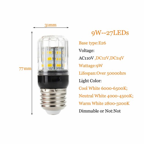 9W E27 E14 AC 220V DC 12V 24V27 LEDs LED Corn Bulbs Light 5730 SMD Bright Lamps - Picture 6 of 14