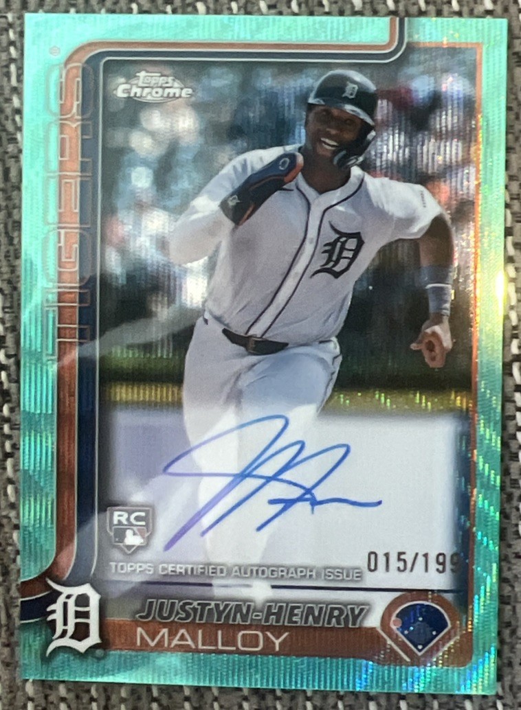 2025 Topps Chrome Justyn-Henry Malloy Rookie Auto Aqua Wave Refractor /199 RC