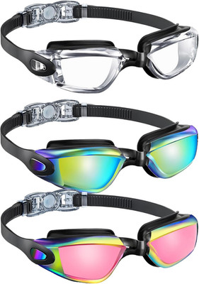 Kids Goggles Age 4-16, Kids Swimming Goggles Anti-Uv Anti-Fog No Leaking, 3 Pack